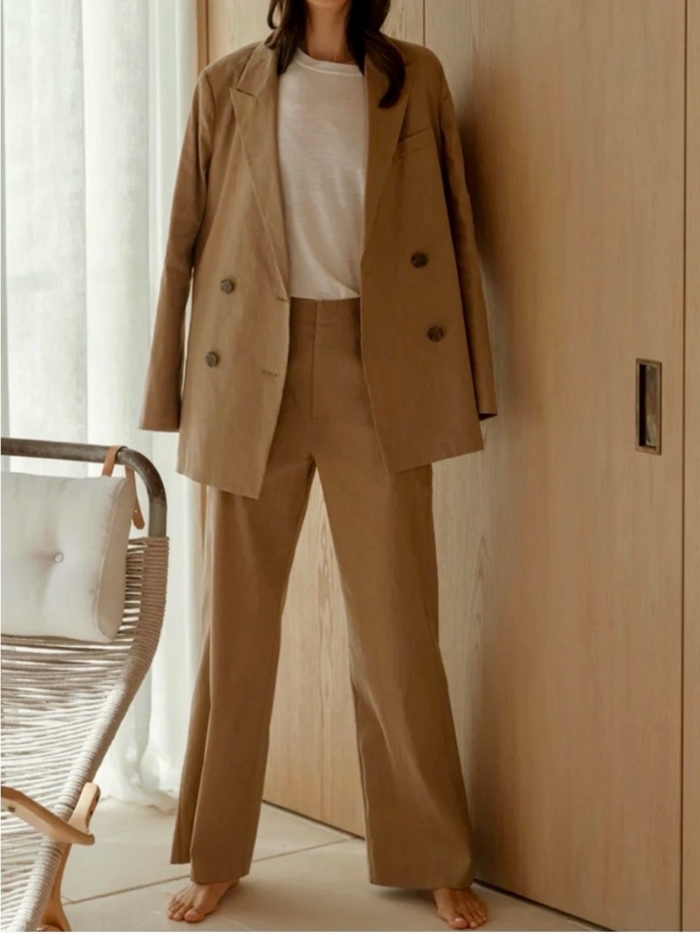Jenni Kayne Keaton Linen-Blend Wide Leg Trouser Pants / Camel / Size 8